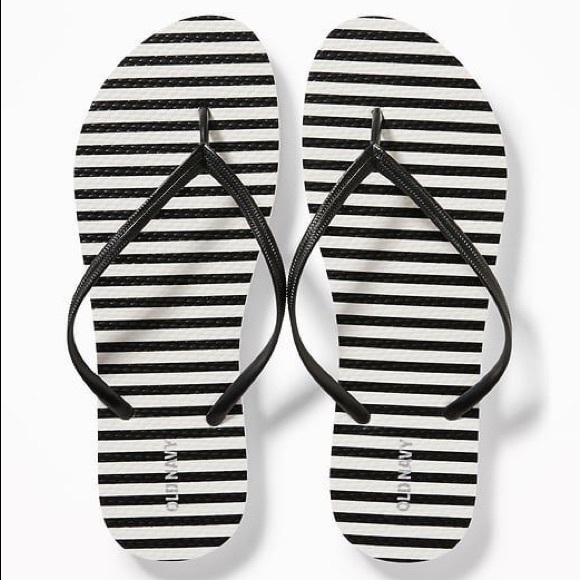 black and white striped flip flops